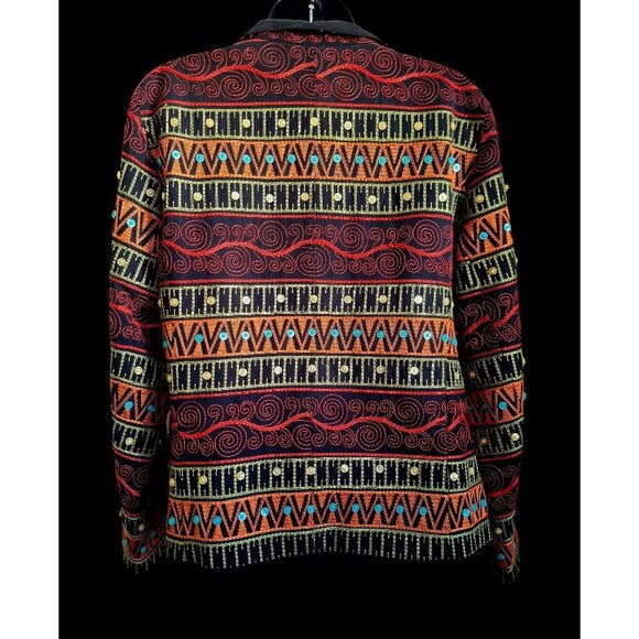 Silk Embroidered Women's Blazer With Vibrant Patterns & Button Detailing Size PM - Picture 6 of 11